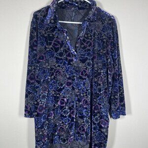 Cathy Women's Long Sleeve Velvet Semi-Sheer Purple Black Blouse Top 2X!